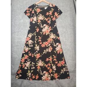 VTG Women's Koret 8 Black Floral Short Sleeve Maxi Dress Romantic